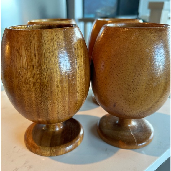 MCM Wood Pedestal Cups/Goblets Set 4 - Picture 2 of 8